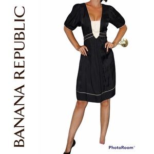 BANANA REPUBLIC silk black & ivory A-line cocktail dress sz 4!
